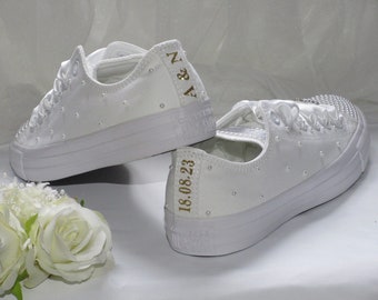 Wedding Converse, Personalised Pearl Bridal Converse, Bride Sneakers.