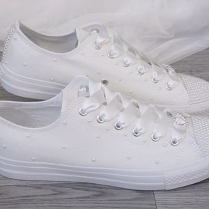 Wedding Canvas Trainers for Bride, Pearl wedding Trainers, Wedding Sneakers, Affordable Wedding Trainers, Vegan Shoes.