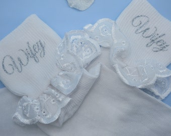 Bridal Wifey Frilly Socks, Wedding Trainer Sneaker Socks, Personalised Wedding Socks.