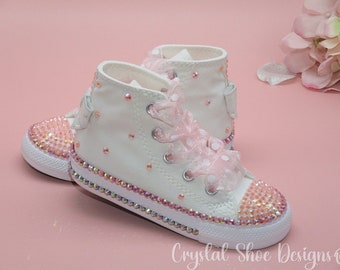 Baby Toddler Girls Custom Crystal Converse, Flower Girl Converse, Girls Party Shoes.