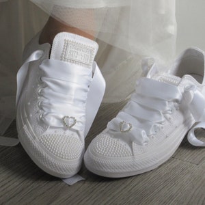 Bridal Wedding Custom White Pearl Converse Wedding Sneakers Bride Converse image 5