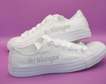 Name Personalised Wedding Bridal Custom Converse, White Pearl Converse, Wedding Sneakers For Brides.