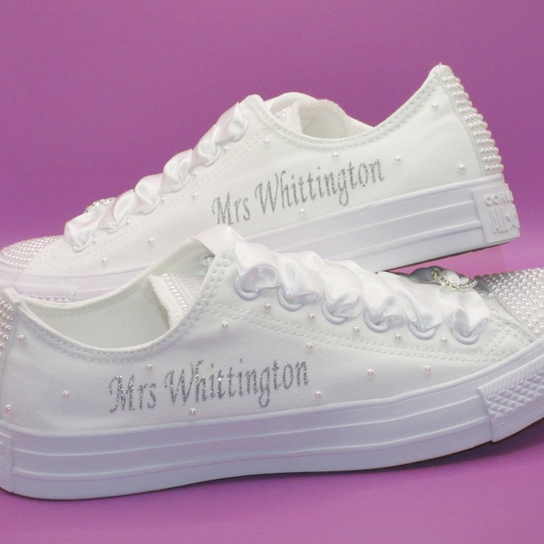 Name Personalised Wedding Bridal Custom Converse, White Pearl Converse, Wedding Sneakers For Brides.