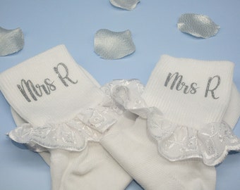 Chaussettes de mariage personnalisées, chaussettes pour mariées, chaussettes pour baskets de mariage.