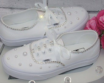 Wedding Bridal Custom Crystal & Pearl Vans, Bride Shoes, Wedding sneakers, Vans Authentic