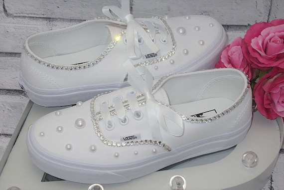 Wedding Bridal Custom Crystal Pearl Vans Bride Shoes Wedding