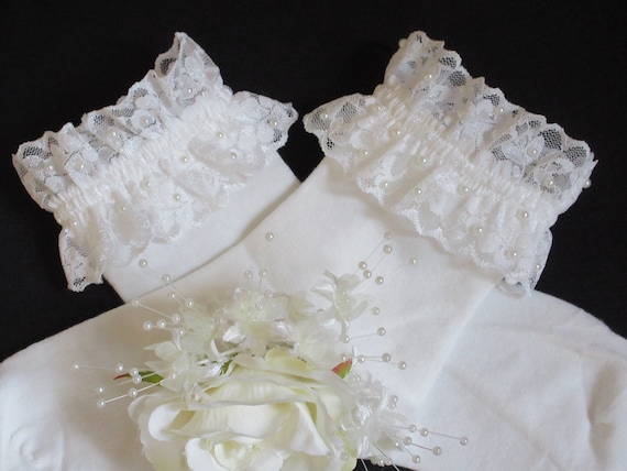 Bridal Wedding Ivory Frilly Socks, Communion Socks, Frilly Lace