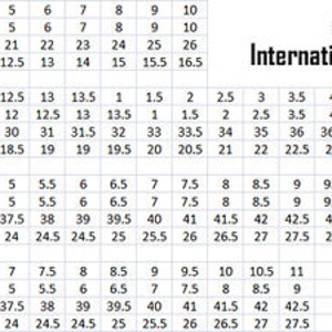 May include: A chart showing Converse shoe size conversions for infants, toddlers, kids, men, and women. The chart includes US, UK, Euro, and CM sizes.