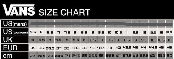 Vans style 36 size chart sale