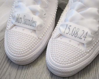 Personalised Wedding Trainer Laces, Wedding Converse Personalised Laces, Lo Top / Hi Top Ribbon laces,Bride Trainer Laces.