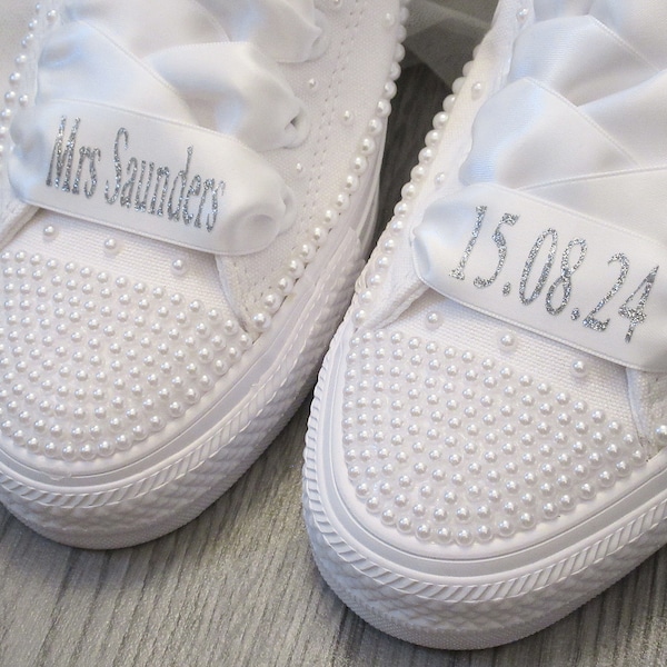 Personalised Wedding Trainer Laces, Wedding Converse Personalised Laces, Lo Top / Hi Top Ribbon laces,Bride Trainer Laces.