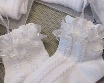 White Pearl Wedding Socks For Brides, Bride Frill Socks, Bride Gift, Bride To Be Gift.