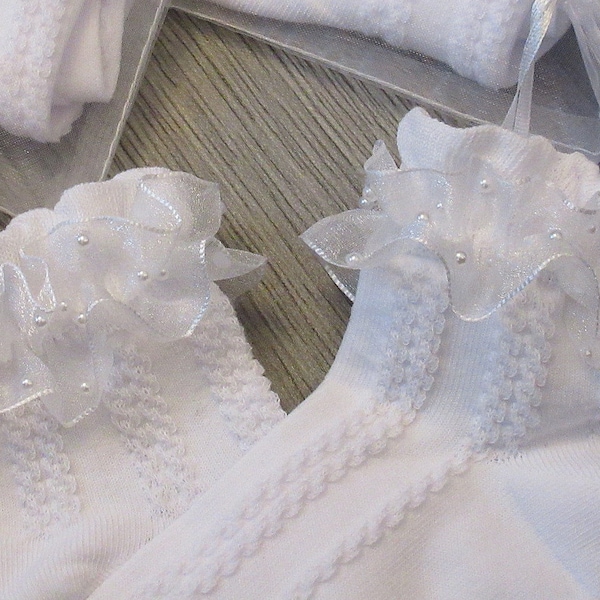 White Pearl Wedding Socks For Brides, Bride Frill Socks, Bride Gift, Bride To Be Gift.