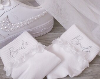 Bride Wedding Socks, Bridal Frilly Socks, Personalised Wedding socks for Brides, Bride Gift, Bride To Be Gift.