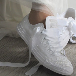 Bridal Wedding Custom White Pearl Converse Wedding Sneakers Bride Converse image 1