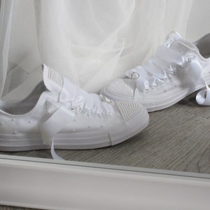 Bridal Wedding Custom White Pearl Converse Wedding Sneakers Bride Converse image 4