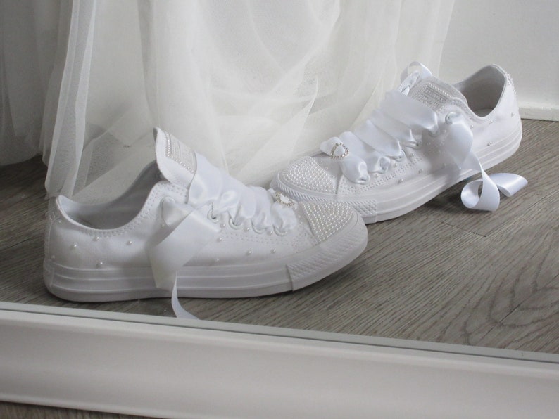 Bridal Wedding Custom White Pearl Converse Wedding Sneakers Bride Converse image 4