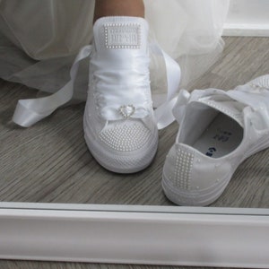 Bridal Wedding Custom White Pearl Converse Wedding Sneakers Bride Converse image 2