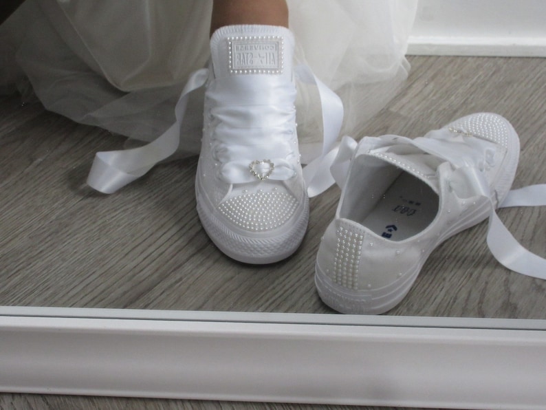 Bridal Wedding Custom White Pearl Converse Wedding Sneakers Bride Converse image 2