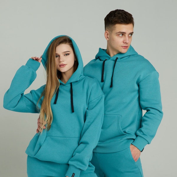 Emerald couple tracksuits, unosex hoodie  sets, couple anniversary gift, Family look, winter tracksuits
