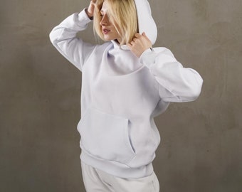 White hoodie and joggers set, oversized hoodie, women joggers