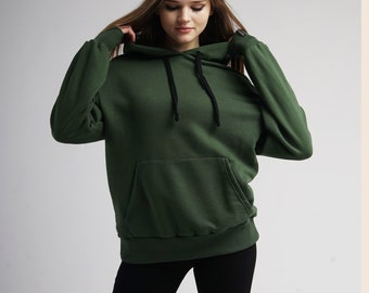 Dark green women hoodie, oversized hooded  sweatshirt