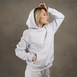 White woman oversized hoodie, ladies hoodie, winter autumn hoodie, white hooded sweatshirt image 1