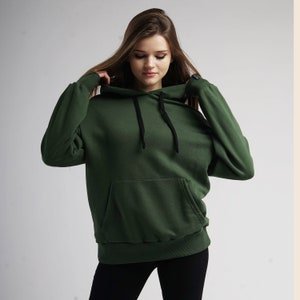 Dark green women hoodie, oversized hooded sweatshirt image 1