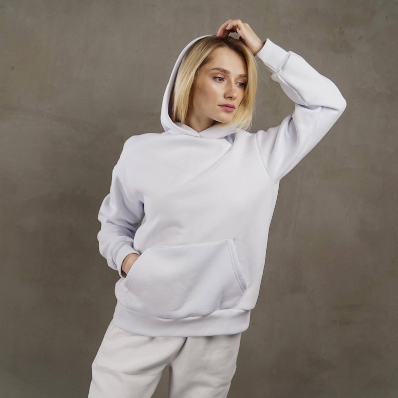 White woman oversized hoodie, ladies hoodie, winter autumn hoodie, white hooded sweatshirt image 8