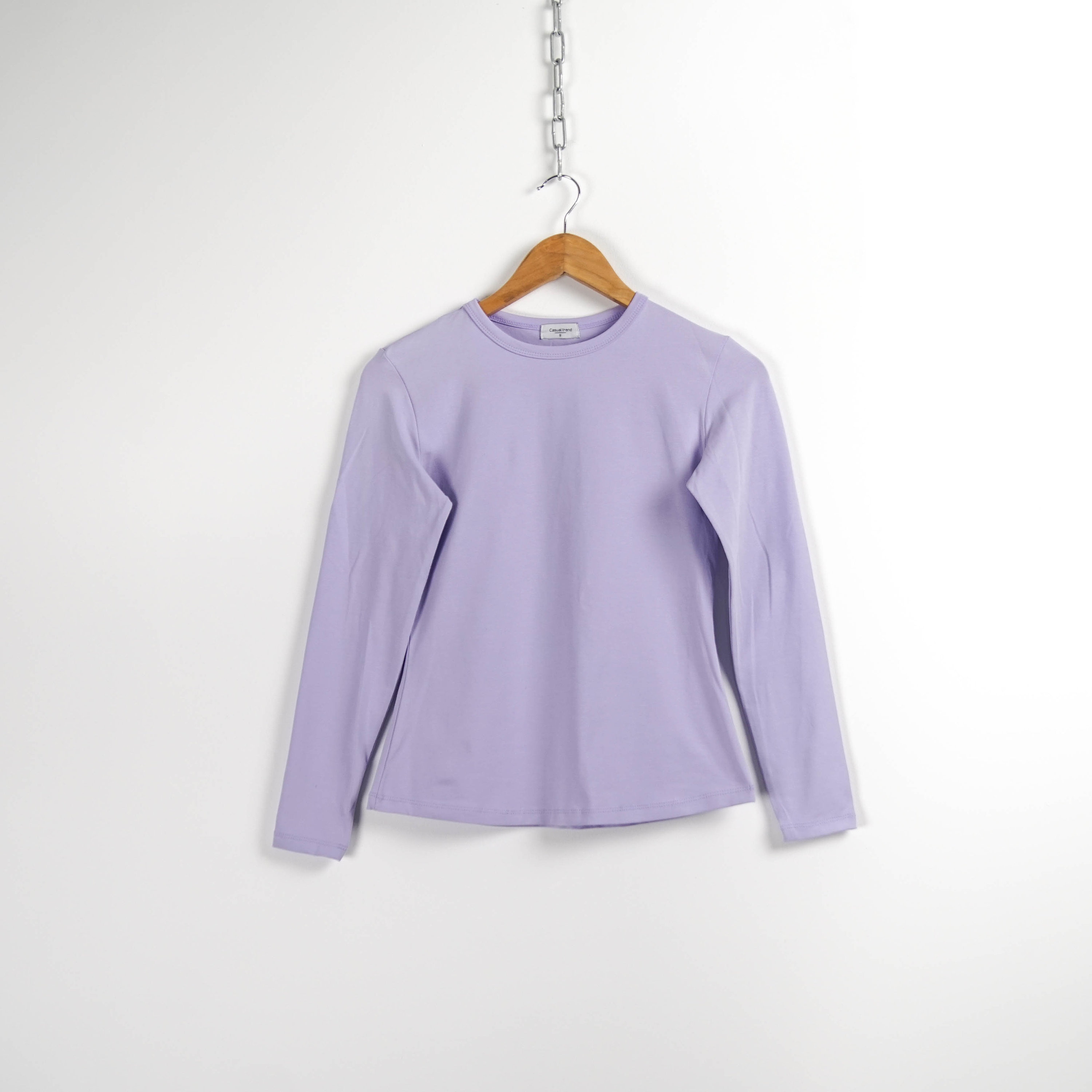 Cotton Sleeve Tee, Neck Lilac Etsy Purple Long Shirt T-shirt, - Women Crew Light