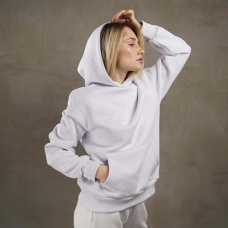 White woman oversized hoodie, ladies hoodie, winter autumn hoodie, white hooded sweatshirt image 1