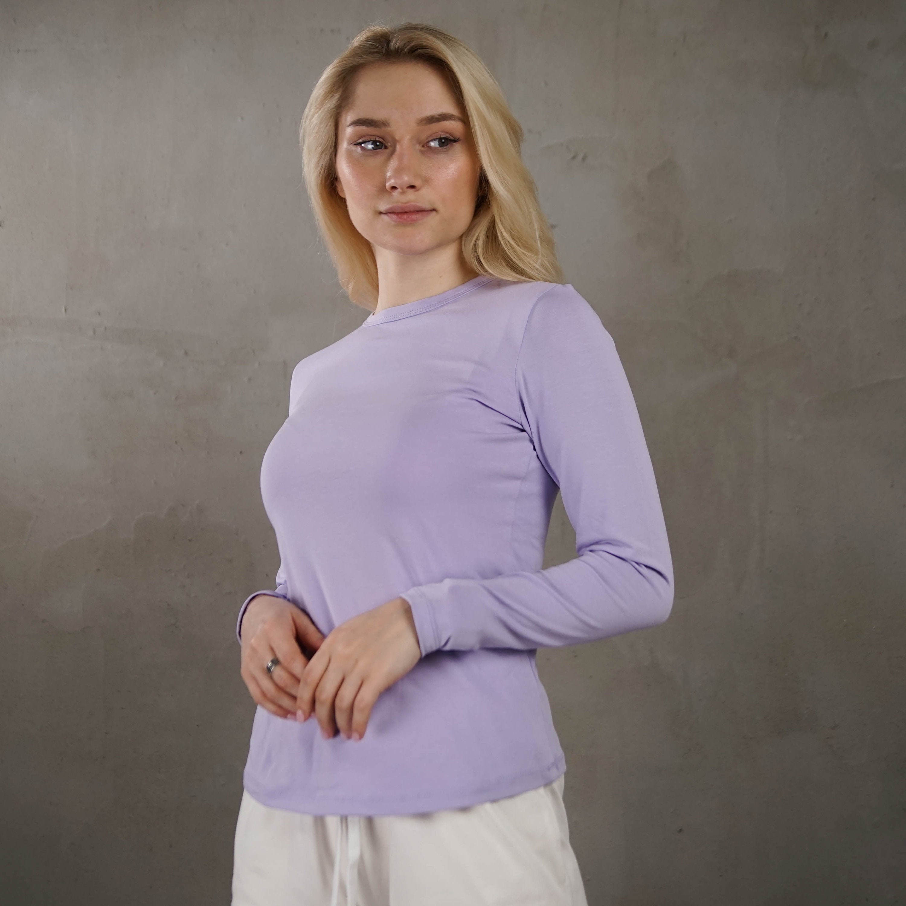 Lilac Long Sleeve T-shirt Women Cotton 