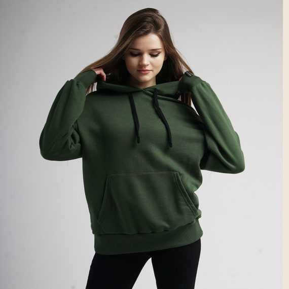 Dark Green Women Hoodie, Oversized Hooded Sweatshirt 