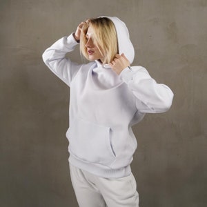 White woman oversized hoodie, ladies hoodie, winter autumn hoodie, white hooded sweatshirt image 4