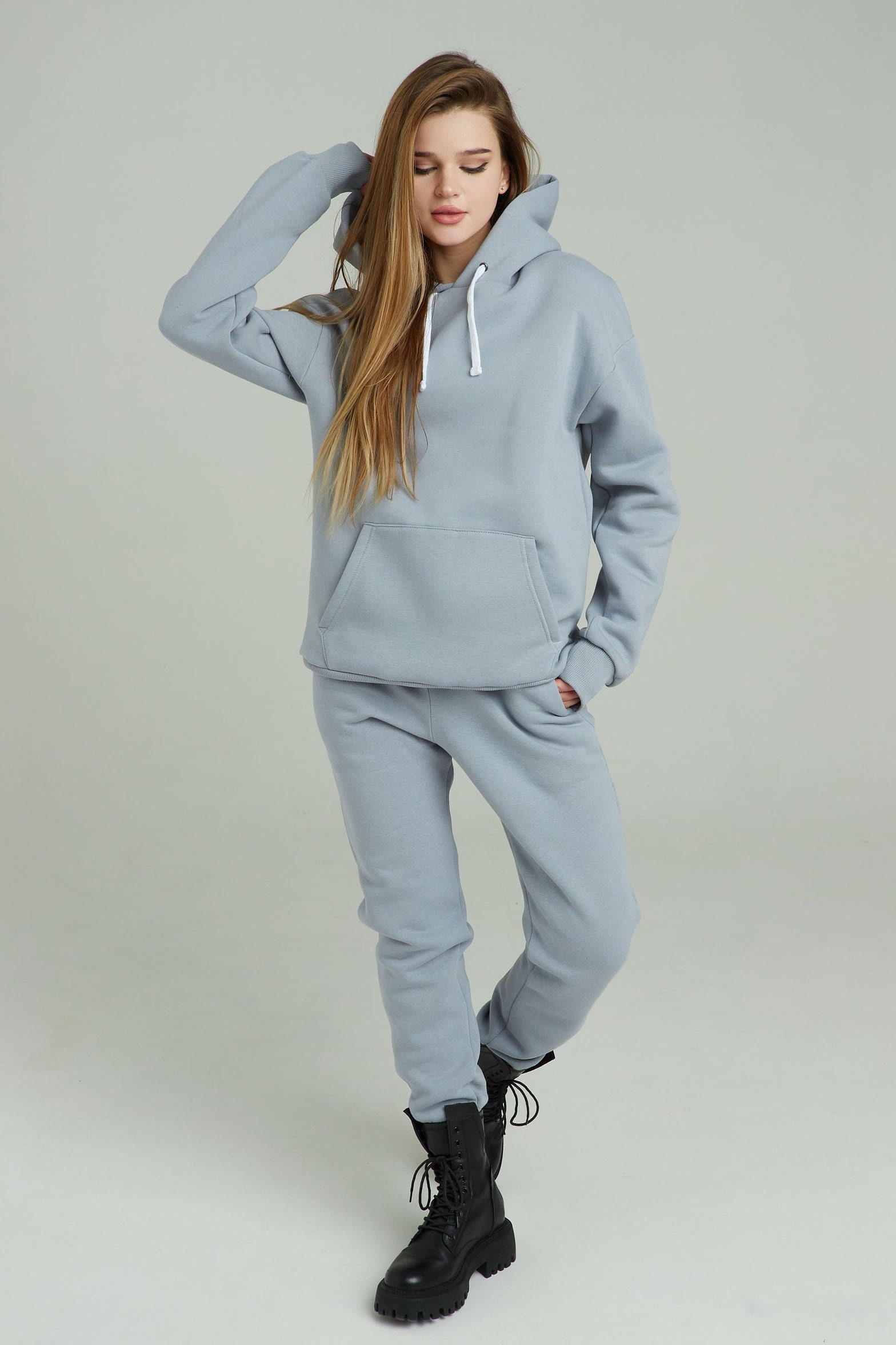 Women's 3 Piece Padded Hooded Sweatshirt Sports Casual Outfit Tracksuit Set