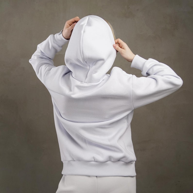 White woman oversized hoodie, ladies hoodie, winter autumn hoodie, white hooded sweatshirt image 7