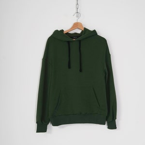 Dark green women hoodie, oversized hooded sweatshirt image 9