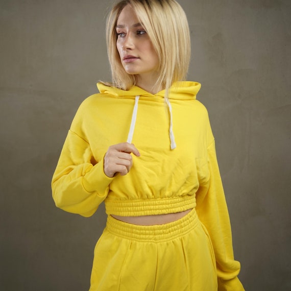 Yellow Hoodie Crop Top Oversized Hoodie for Women Yellow Etsy
