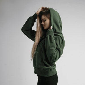 Dark green women hoodie, oversized hooded sweatshirt image 6