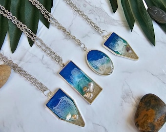 Ocean Resin Beach Waves Necklace Real Sand Tropical Jewelry Unique Gift Idea Ocean Necklace Pendant