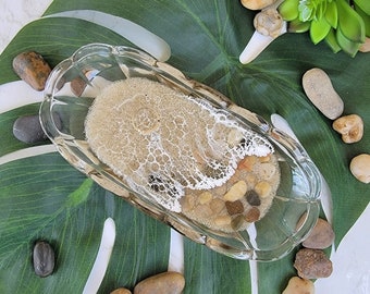 Cristal epoxi ondas resina baratija plato anillo joyería anillo plato con arena Real y piedras playa decoración regalo vida en el océano única