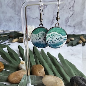 Ocean Resin Earrings Beach Waves Real Sand Tropical Jewelry Unique Gift Idea Ocean Drop Dangle Earring Gift Idea