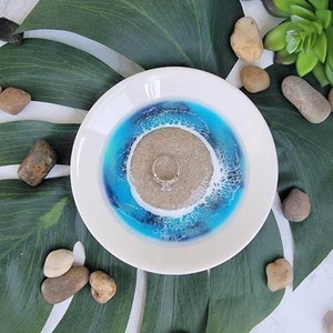 Epoxy Resin Waves 5.75&quot; Ring Holder Trinket Tray Jewelry Dish Beach Decor Gift Idea One Of A Kind Ocean Living