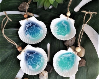 Ocean Resin Shell Ornament Waves Beach Epoxy Handmade Scallop Unique Gift Wave Beach Home Decor Gift Ideas Holiday