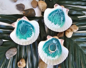 Ocean Resin Shell Ring Dish Trinket Dish Turquoise Waves Engagement Gift Idea Beach Lover Home Decor Mexican Deep Top Gifts