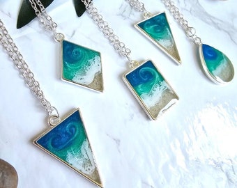 Ocean Resin Beach Waves Necklace Real Sand Tropical Jewelry Unique Gift Idea Ocean Necklace Pendant