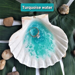Large Ocean Resin Scallop Shell Ring Dish Trinket Dish Turquoise or ...