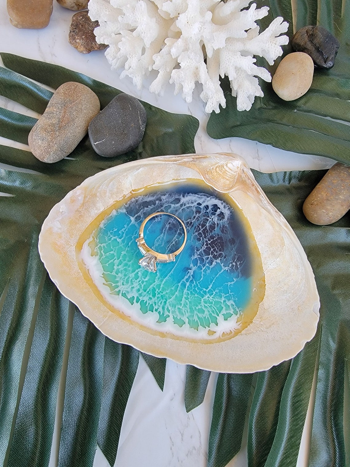 Ocean Resin Shell Ring Dish Trinket Dish Waves Beach Epoxy - Etsy