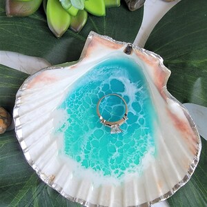 Large Ocean Resin Scallop Shell Ring Dish Trinket Dish Turquoise or ...