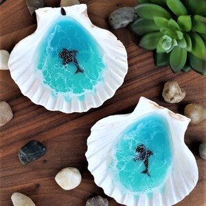Large Ocean Resin Shell Ring Dish Hand Drawn Manta Ray Whale Shark ...